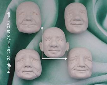 Juego de 5 cabezas de muñeca con rostro antiguo: pequeñas caras de muñeca en miniatura para muñecas hechas a mano, piezas de muñecas, kit de manualidades, juego de decoración de Halloween n.° 6