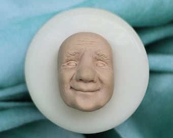 Molde de cara de anciano, molde de personaje de fantasía de cara de abuelo, molde de muñeca en miniatura, molde de cara de silicona, suministros para hacer muñecas realistas n.° 025