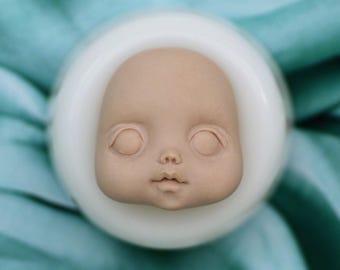 Detailed Face Mold with Big Open Eyes, Unique Baby Face Silicone Mold, Handmade Doll Making Resin and Polymer Clay Craft Sculpting  No.031