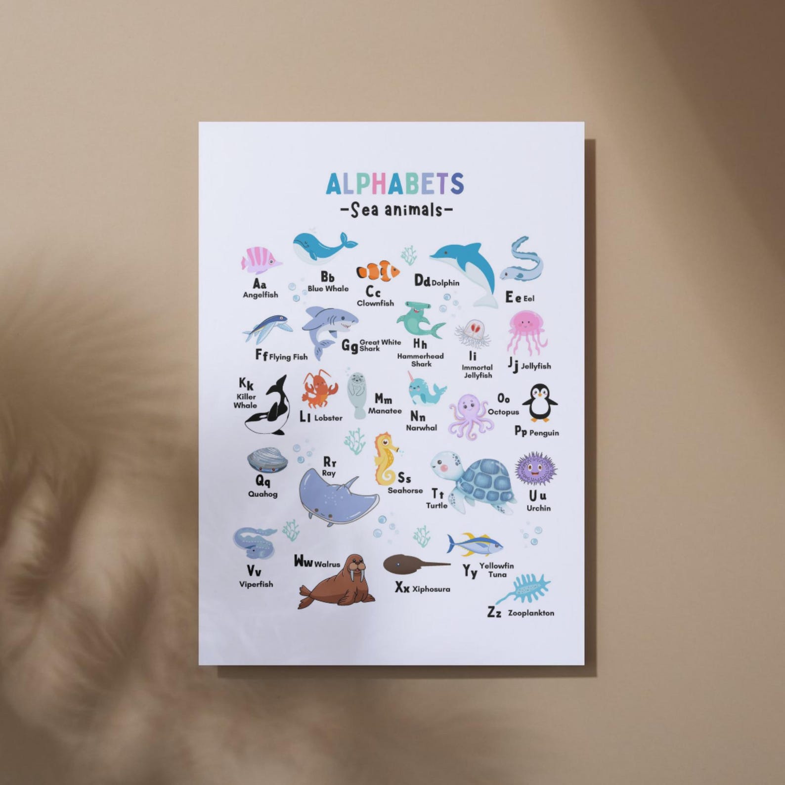 Sea Creatures Text Sea Animals Alphabet Poster – Printable – Educational Sea Life Wall Art ...