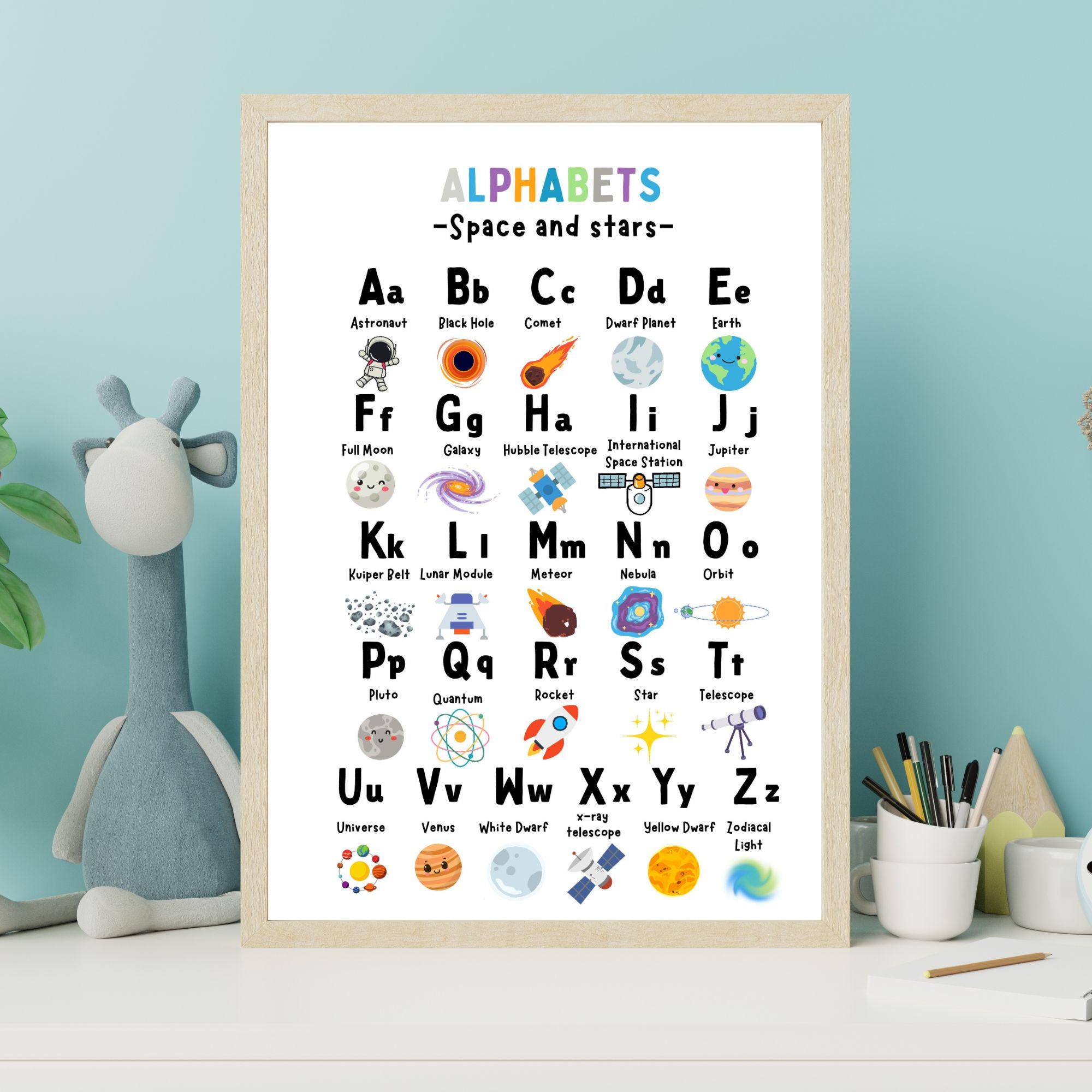 Printable ABC Space and Stars Poster – Fun & Educational Alphabet Chart ...