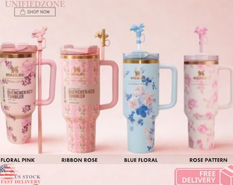 Vaso térmico Stanley x LoveShackFancy de 40 oz con sistema de cierre hermético H2.0 y estampado floral de rosas.