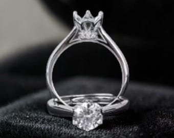 Anillo de compromiso solitario clásico, diamante de talla redonda, plata de ley, joyería nupcial minimalista.