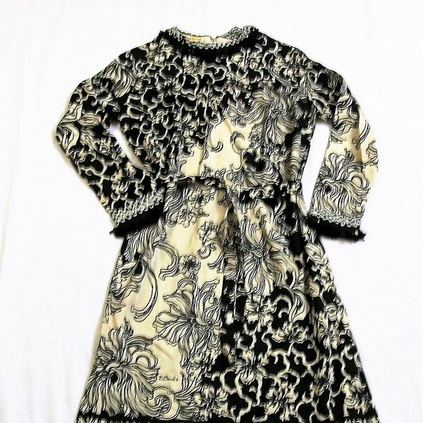 Vintage 1960's Dress, Don Manuel of Miami, Black and White Dress Gown size 10, Party Dress Abstract Pattern