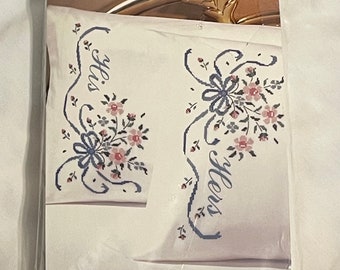 His and Hers Pillowcases for Hand Embroidery, Pair Stamped Pillowcases, His and Hers
