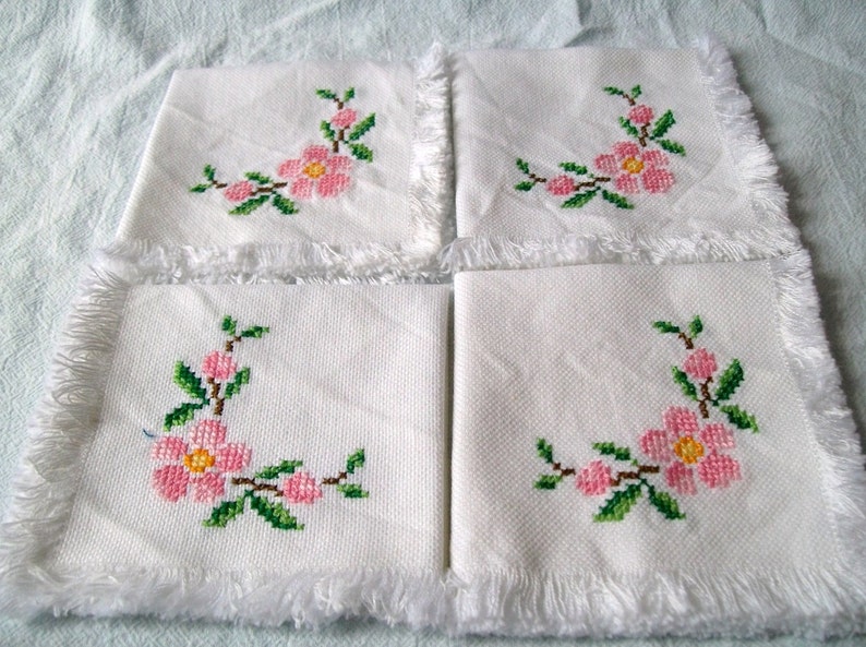 Embroidery Cloth Napkins Springtime Flowers Etsy