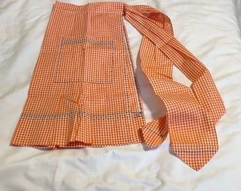 Vintage Apron, Orange and White Gingham Apron big apron