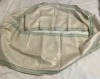 Vintage Striped Linen Kitchen Towel, Green Striped Towel Fabric Linen Kitchen Towel