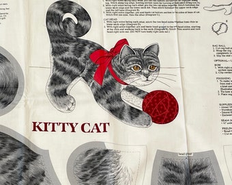 Kitty Cat Cut Sew Stuff Fabric Panel, make a cute kitty cat pillow