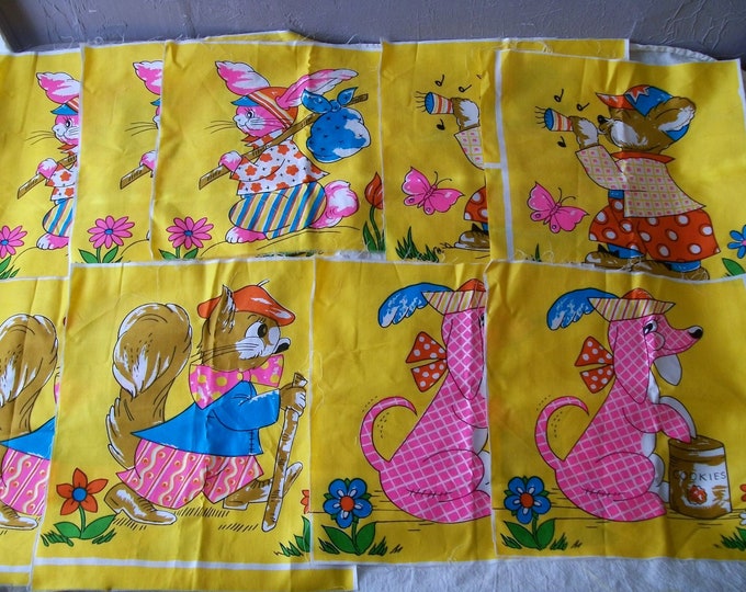 Vintage Animal Fabric Quilt Squares Etsy