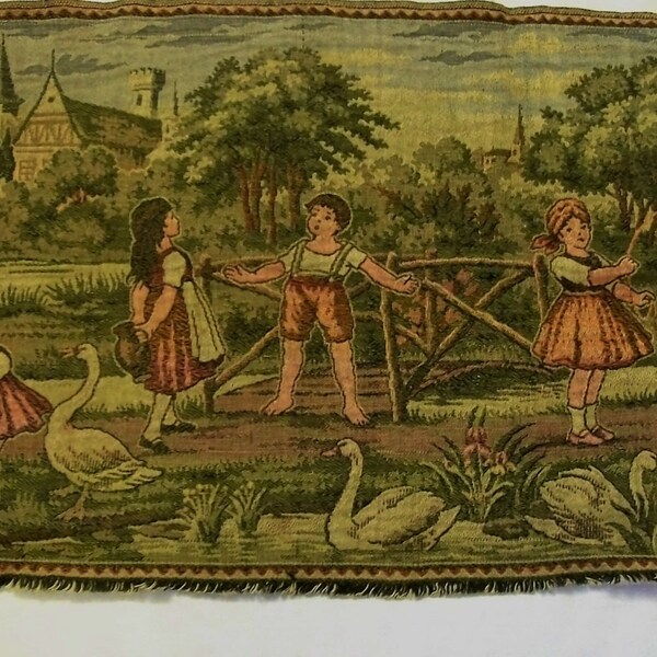 Vintage Tapestry, Children Playing, Vintage Wall Tapestry, Childern Playing Outside Scenery