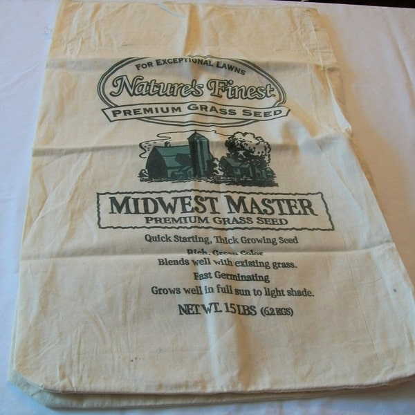 Vintage Grass Seed Bags, Vintage Seed Bag, Natures Finest, Midwest Masters, Cloth Seed Bag