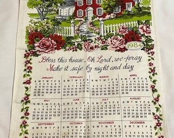 Calendar Towel, 1984 Vintage Calendar Towel, Kitchen Prayer and house