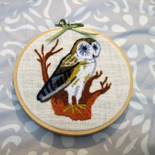 Hand Embroidery Art, Embroidered Hoop Art,  Embroidery,  Owl, Crewel Embroidery