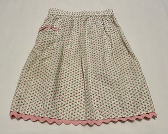 Vintage Apron Pink with Red/Pink Flowers, Half Apron