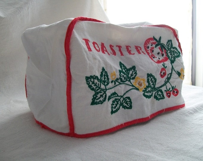 Vintage Toaster Cover Embroidery Red Strawberries Etsy