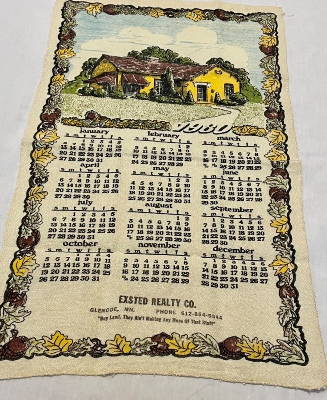 Vintage Towel 1980 Calendar Towel EXSTED REALTY Etsy