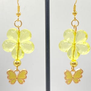 Spring yellow flower and yellow butterfly Earrings.