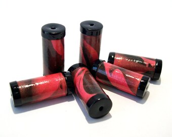 Red and Black Tube Beads -  Paper and Polymer Clay