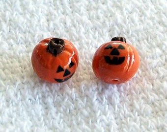 Halloween Jack O'Lantern BABY Polymer Clay Beads