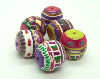 Colorful One of a Kind Handmade Artisan Beads - Handcrafted from Polymer Clay - African Style Beads - Unique Original Loose Beads