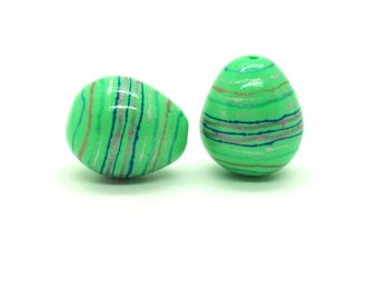 Easter Egg Beads - Handmade Polymer Clay Beads with Painted Design -Medium