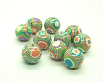 Round Handmade Beads - Polymer Clay - Fun Klimt Pattern in Pretty Summer Colors - Loose Beads for Your DIY Jewelry Projects