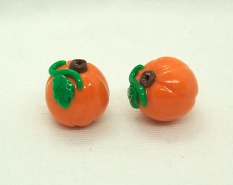 Pumpkin with Vines -  Polymer Clay Beads MEDIUM Size