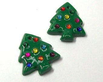 Handmade Christmas Tree Beads – Polymer Clay Rhinestone Ornaments