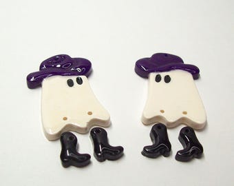Cowboy Ghost Spirit Halloween Polymer Clay Components with Boots