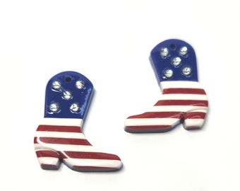 Patriotic Cowboy Boot Jewelry Component Charms -  Polymer Clay Red White and Blue Rodeo Beads USA Independence Day Western Boots DIY Jewelry