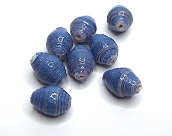 Paper Tube Beads Handmade Blue