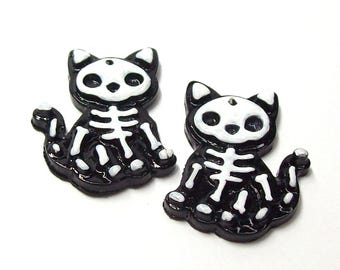 Cat Skeleton Halloween Charms, Components, Beads Handmade from Polymer Clay