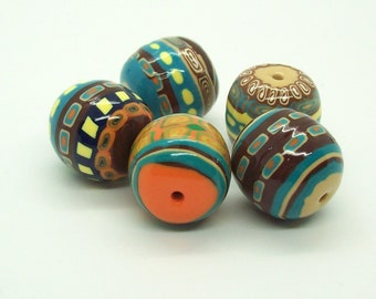 Colorful One of a Kind Handmade Artisan Beads - Handcrafted from Polymer Clay - African Style Beads - Unique Original Loose Beads