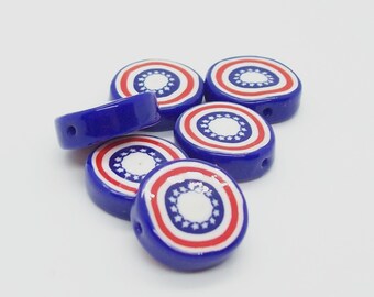 Patriotic Disks Handcrafted from Polymer Clay Memorial Day, 4th of July, Independence Day Artisan Beads Red White Blue