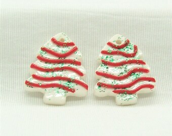 Polymer Clay Little Debbie Christmas Tree Cake Beads Larger - Flat with Hole from Front to Back