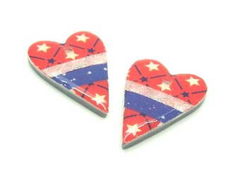 Jewelry Component Charms Patriotic Hearts Red White and Blue - Polymer Clay and Washi Tape - Memorial Day - 4th of July - Jewelry Supplies