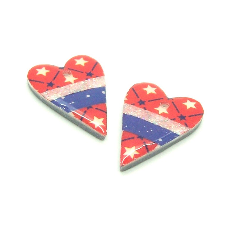 Jewelry Component Charms Patriotic Hearts Red White and Blue Polymer Clay and Washi Tape Memorial Day 4th of July Jewelry Supplies image 1