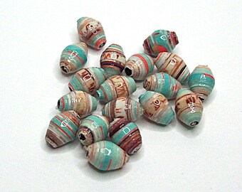 Paper Tube Beads Handmade Turquoise and Copper