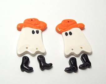 Cowboy Ghost Spirit Halloween Polymer Clay Components with Boots