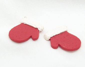 Polymer Clay Mitten Charms – Red, White Pearl Cuff, Winter Jewelry