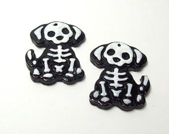 Dog Skeleton Halloween Charms, Components, Beads Handmade from Polymer Clay