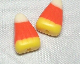 Candy Corn Polymer Clay Halloween Beads - Handmade