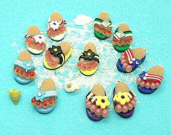 Handmade Polymer Clay Flip Flop Feet Charms, Beach Jewelry