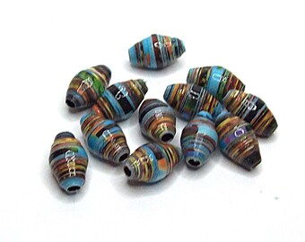 Paper Tube Beads Handmade Turquoise and Copper