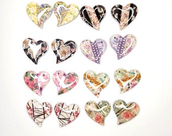 Handmade Valentine Heart Polymer Clay Earring Charms, Washi Tape Embellished