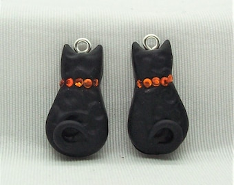 Black Cat Back Halloween Polymer Clay Components