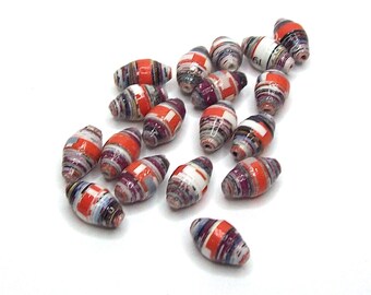 Paper Tube Beads Handmade Red Black and White