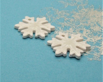 Snowflake Component Charms - Handmade from Polymer Clay - Shimmering White Pearl Finish