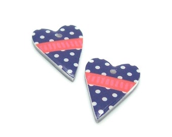 Jewelry Component Charms Patriotic Hearts Red White and Blue - Polymer Clay and Washi Tape - Memorial Day - 4th of July - Jewelry Supplies